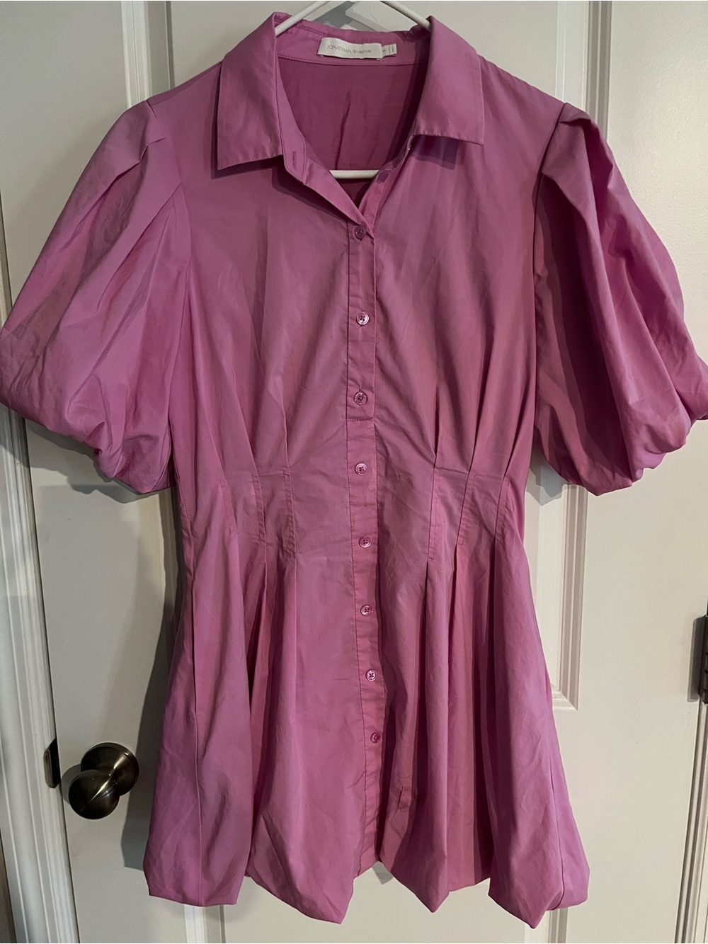 Jonathan Simkhai Lavender-Pink Puff Sleeve Button-Front Blouse